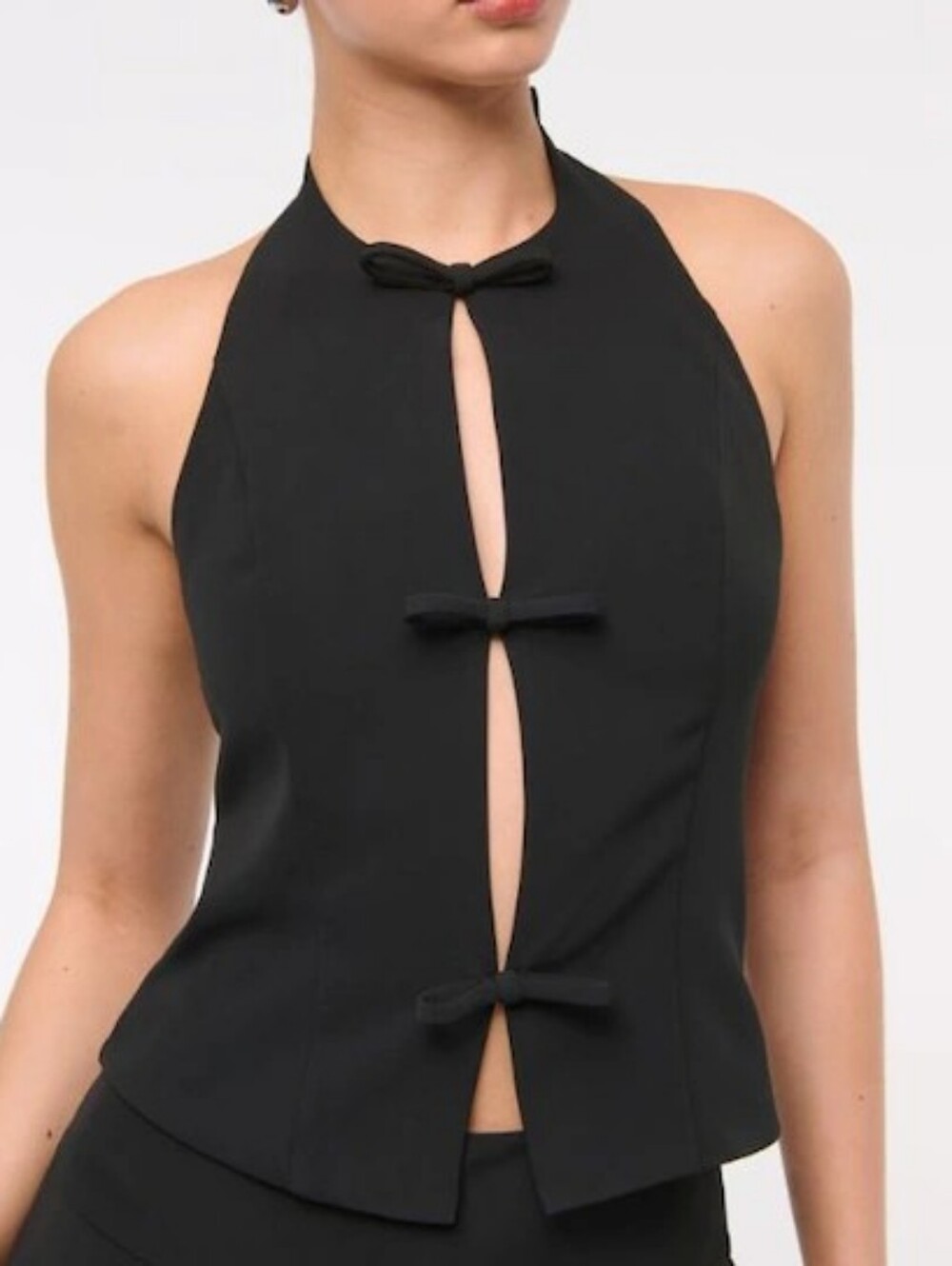 ABERCROMBIE & FITCH Black Bow Tie-Front Halter Top XS A&F